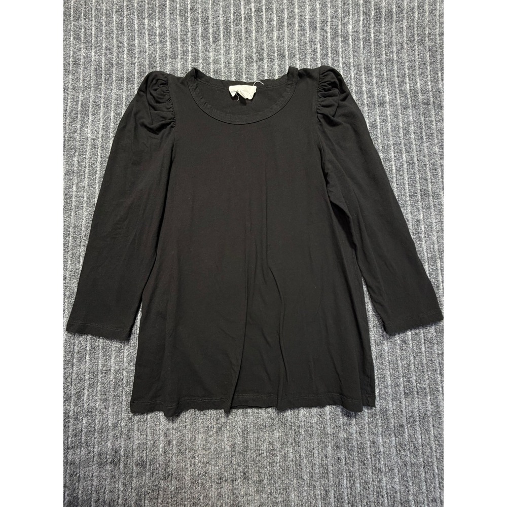 Pomander Place Womens Black Puff Sleeve Cotton Top Size L Minimalist Preppy